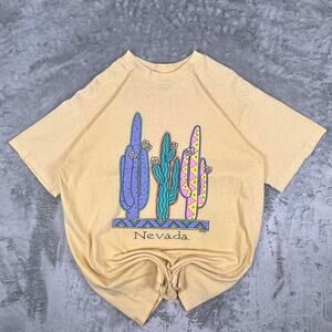 Vintage 90s Distressed Islander Cream Yellow Cactus Nevada Graphic Tshirt M